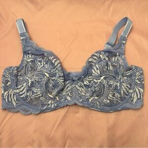 Paramour by Felina Peridot 40D Blue Lace Underwire Bra Full Coverage